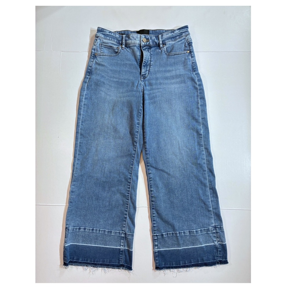 White House Black Market Wide-Leg Crop Jeans Women 6 Blue High-Rise Raw Hem
